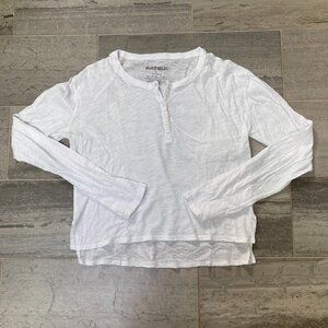 Katie J NYC Cotton Long Sleeve Hi Low Henley Top White Large